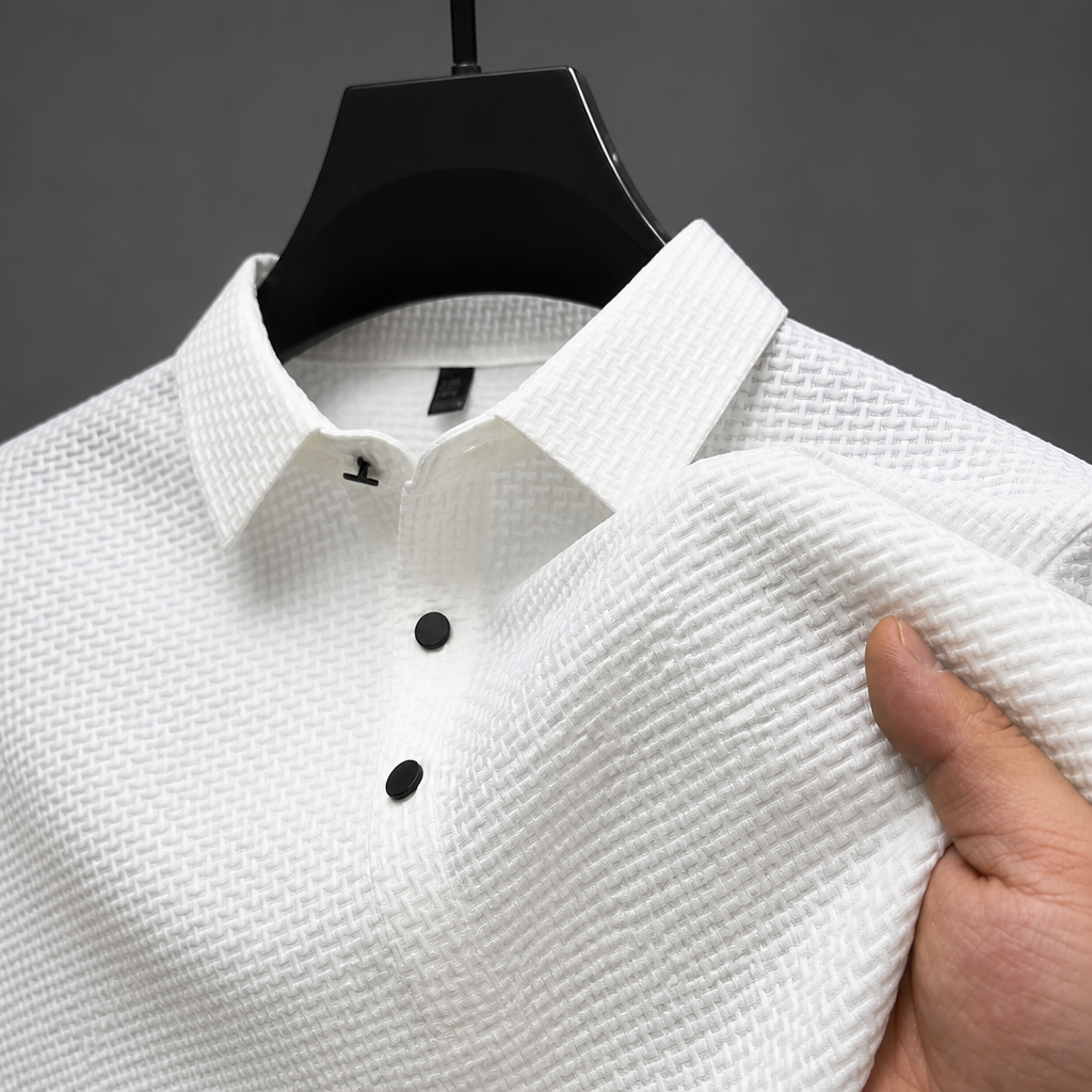 VentraBreeze – Cooling Textured Knit Polo with Snap-Button Placket - Souliia