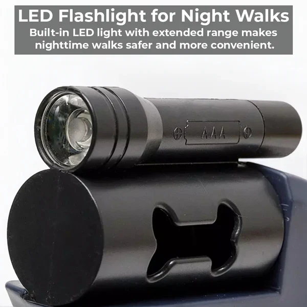 Laisse rétractable pour deux chiens — Lampe torche et porte-sacs à déjections
