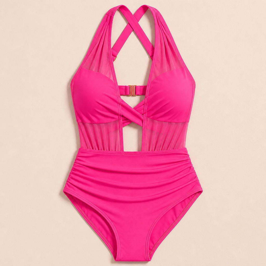 VelaMist – Sculpting High-Waist Mesh One-Piece Swimsuit with Twist Front - Souliia