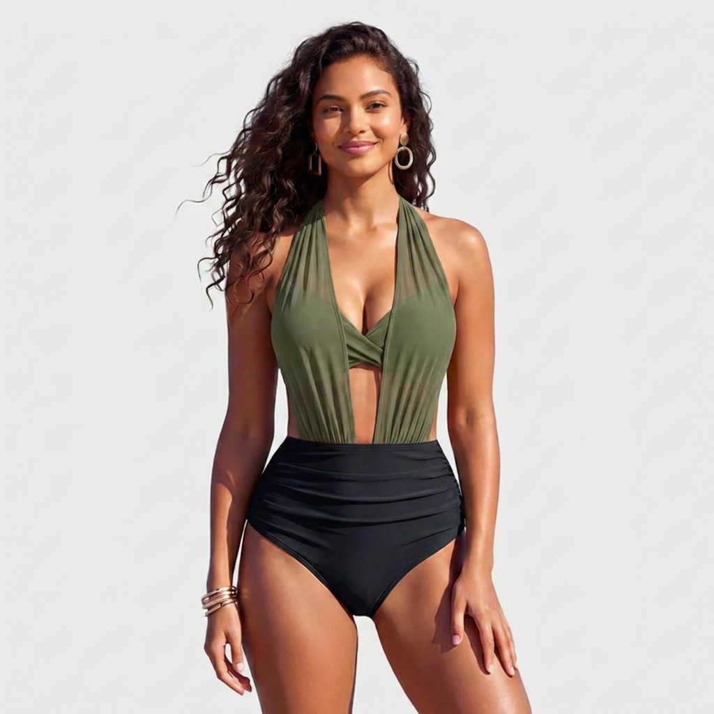 VelaMist – Sculpting High-Waist Mesh One-Piece Swimsuit with Twist Front - Souliia