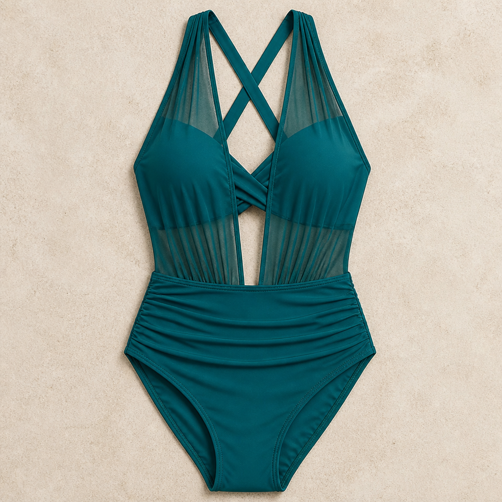 VelaMist – Sculpting High-Waist Mesh One-Piece Swimsuit with Twist Front - Souliia