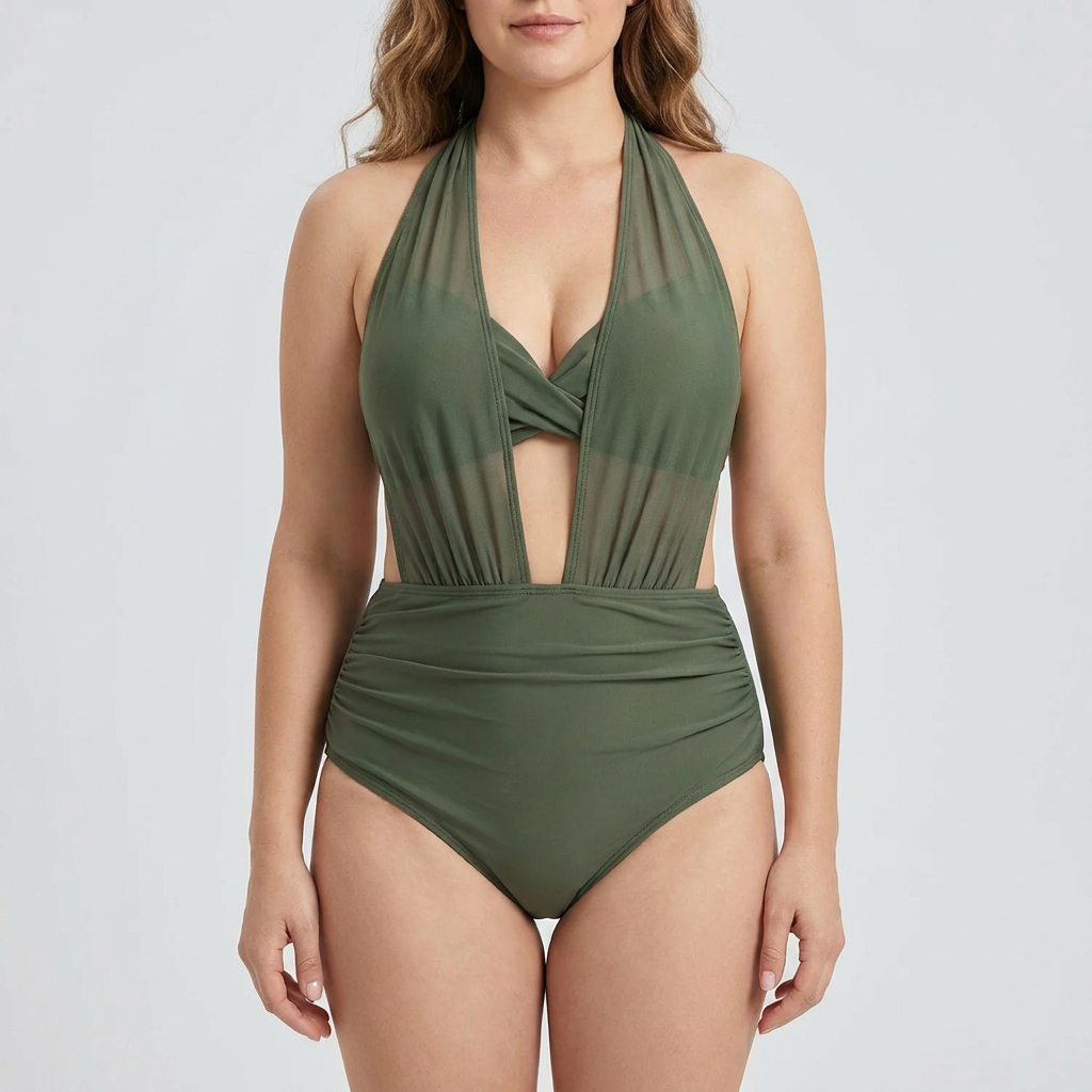 VelaMist – Sculpting High-Waist Mesh One-Piece Swimsuit with Twist Front - Souliia