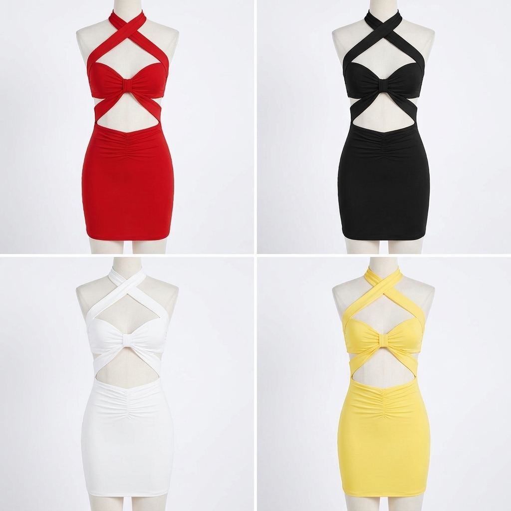 VioraVibe – Crossover Halter Cut-Out Bodycon Mini Dress - Souliia