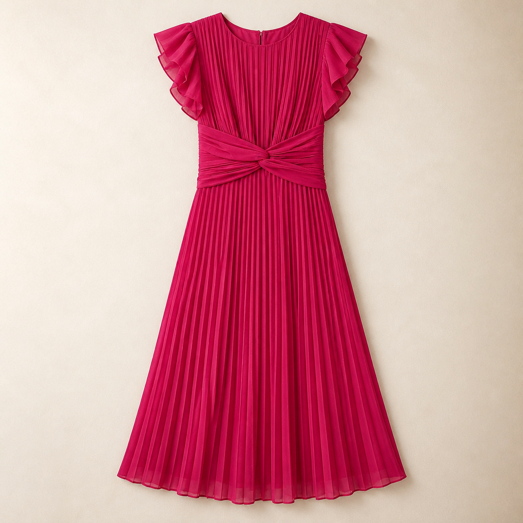 Seluria – Flutter-Sleeve Pleated Maxi Dress with Twist-Front Waist - Souliia
