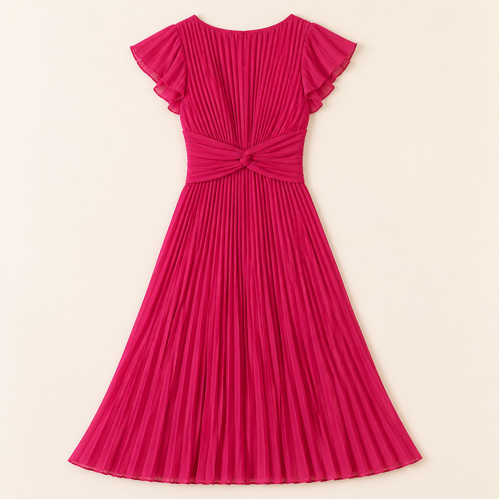 Seluria – Flutter-Sleeve Pleated Maxi Dress with Twist-Front Waist - Souliia