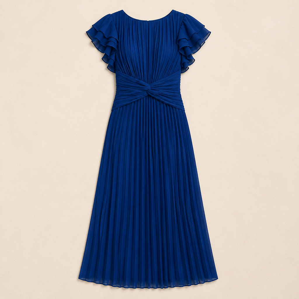 Seluria – Flutter-Sleeve Pleated Maxi Dress with Twist-Front Waist - Souliia