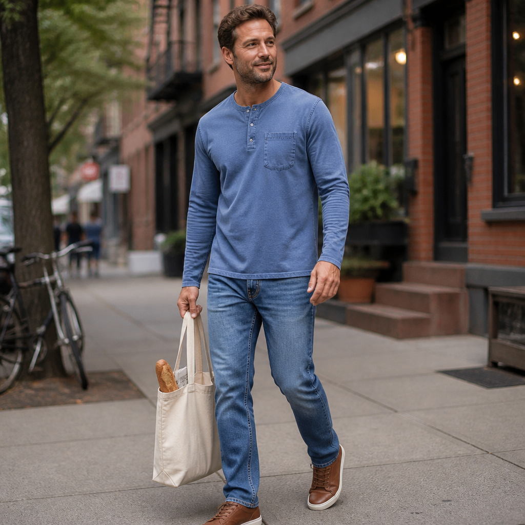 VeroVibe – Vintage Washed Long Sleeve Henley with Chest Pocket - Souliia