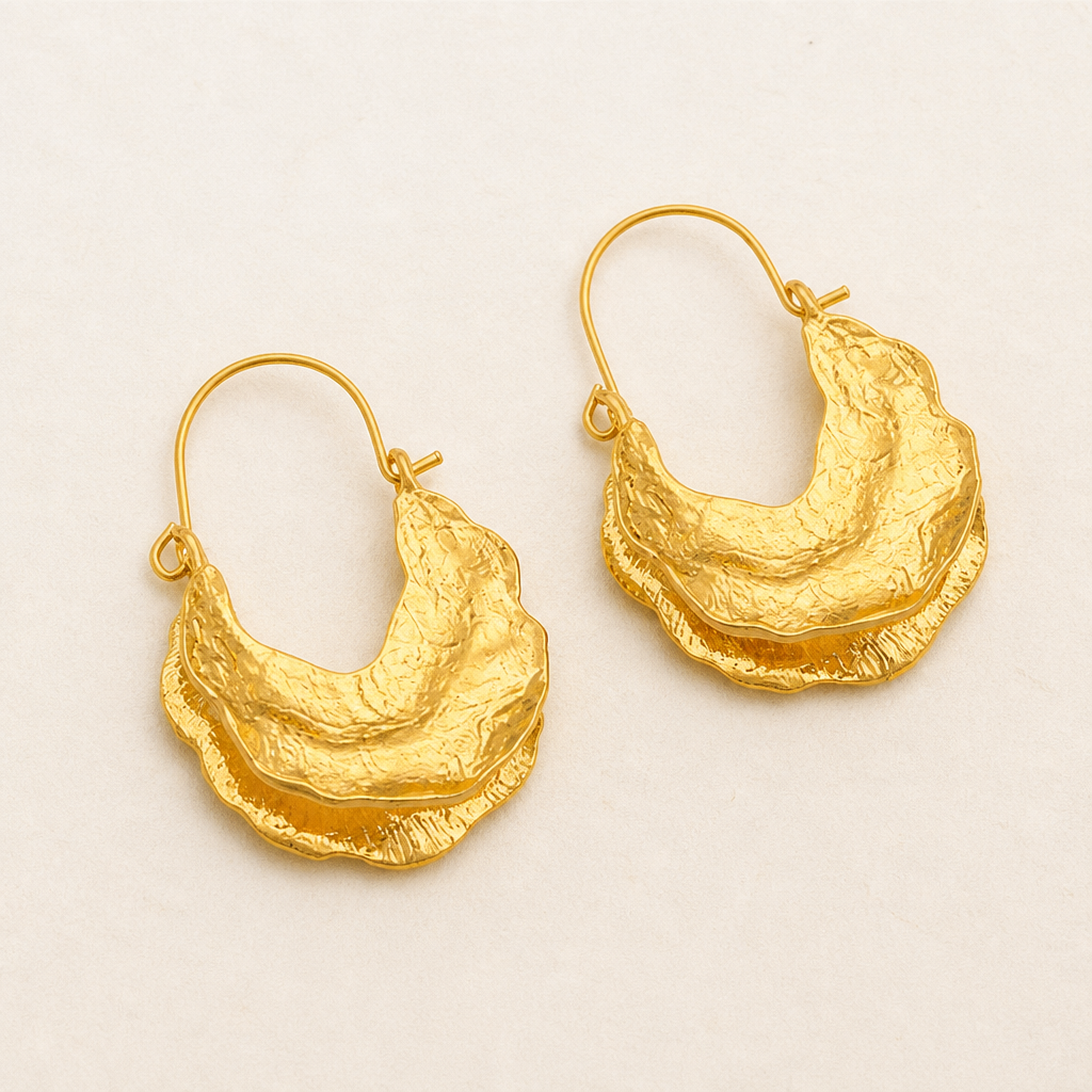 Selenia – Hammered Gold Crescent Statement Hoop Earrings - Souliia