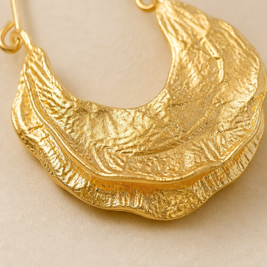 Selenia – Hammered Gold Crescent Statement Hoop Earrings - Souliia