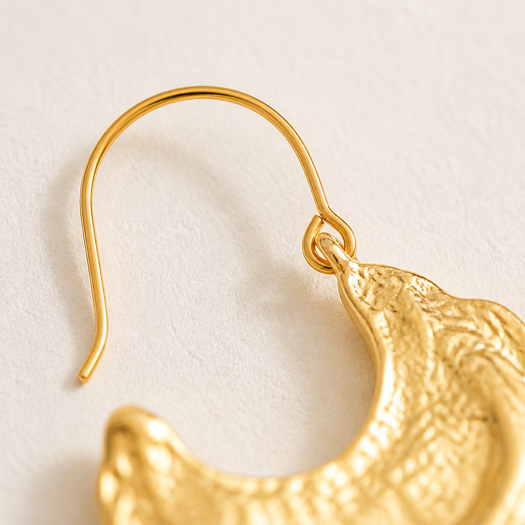 Selenia – Hammered Gold Crescent Statement Hoop Earrings - Souliia