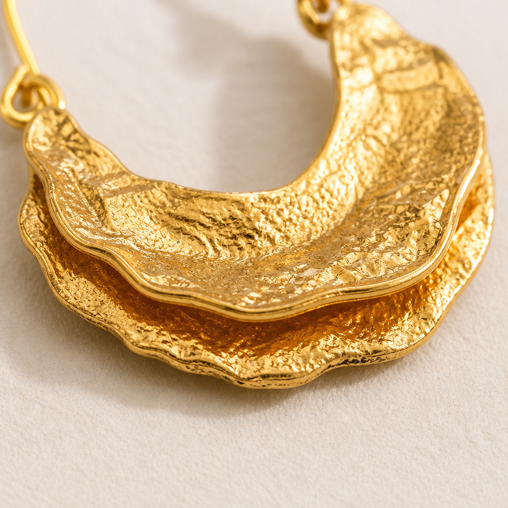 Selenia – Hammered Gold Crescent Statement Hoop Earrings - Souliia