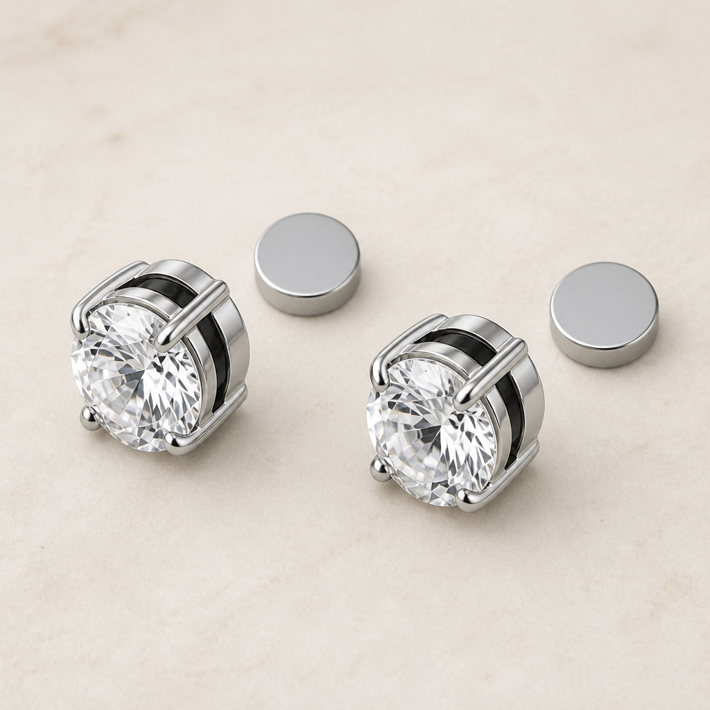 SerenPulse – Round-Cut Magnetic Clip-On Stud Earrings, No Piercing Needed - Souliia