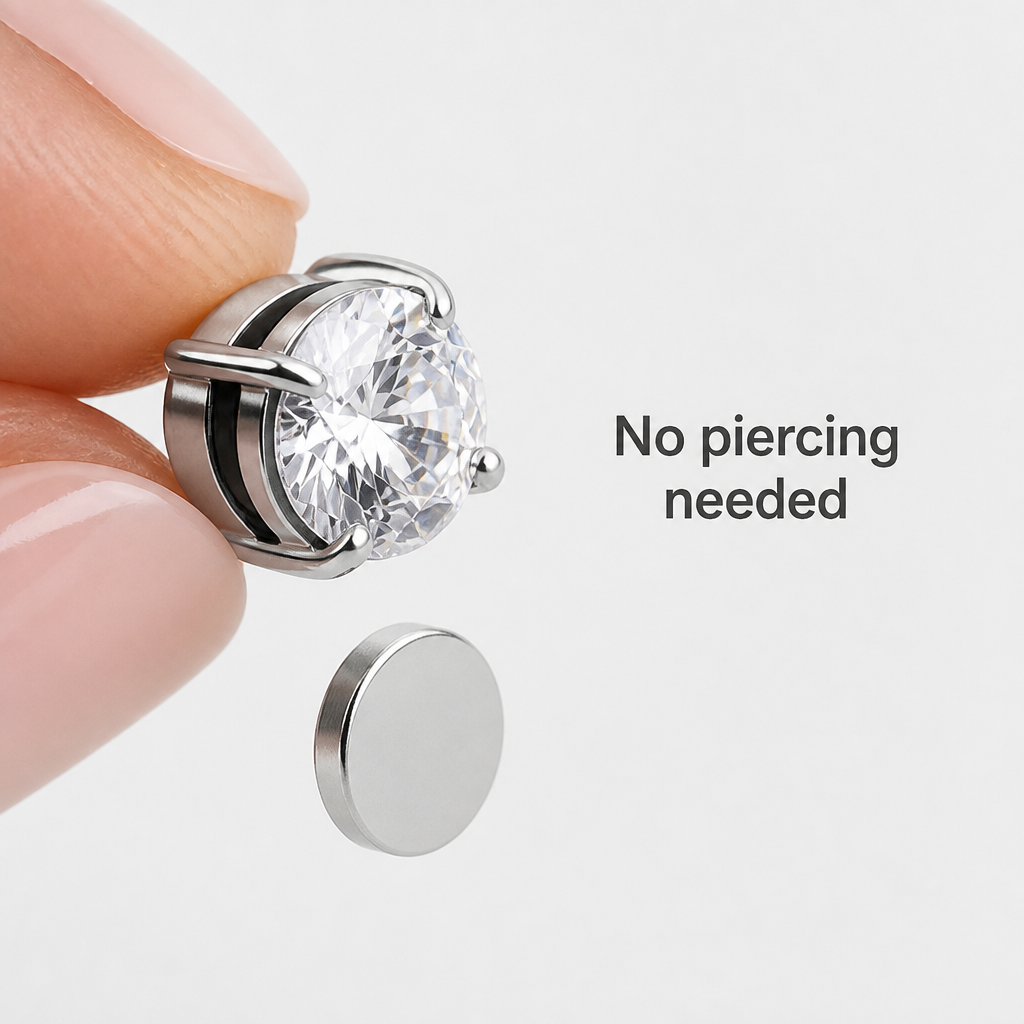 SerenPulse – Round-Cut Magnetic Clip-On Stud Earrings, No Piercing Needed - Souliia