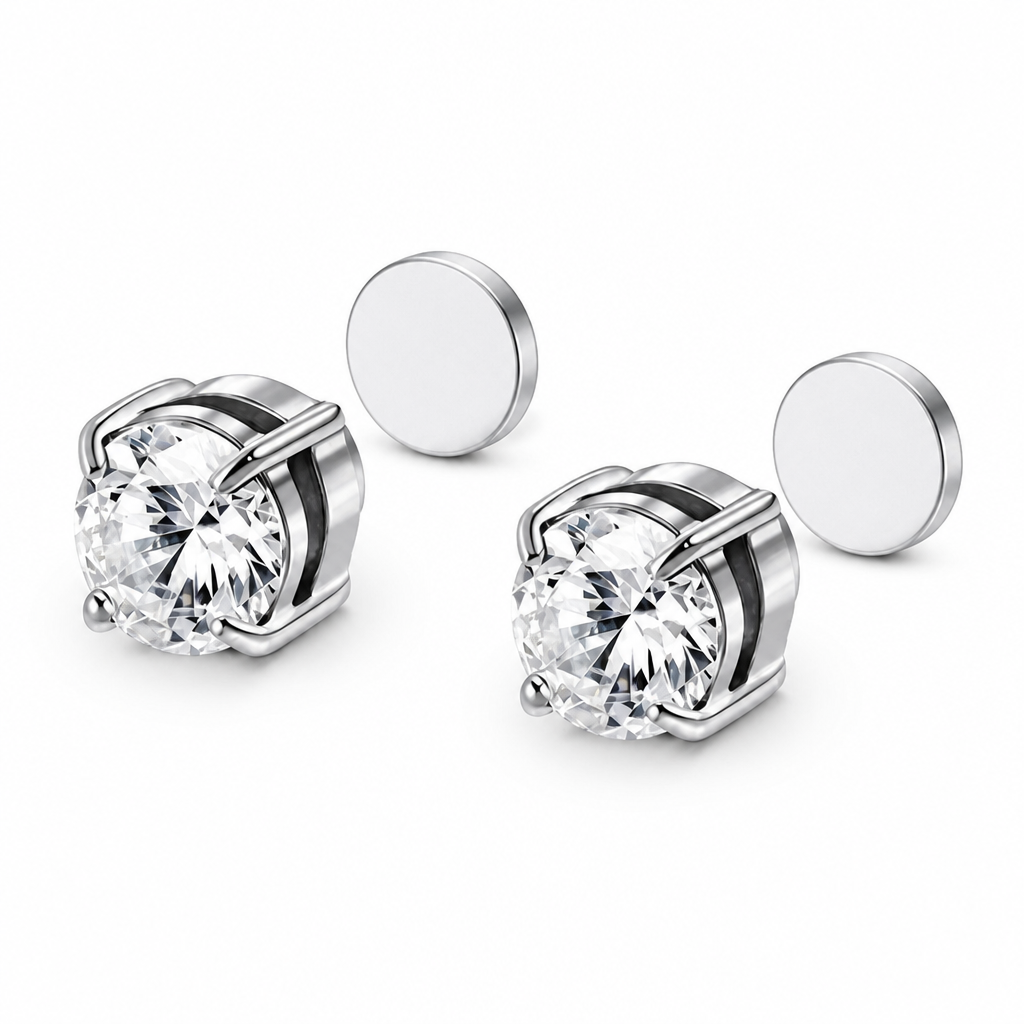 SerenPulse – Round-Cut Magnetic Clip-On Stud Earrings, No Piercing Needed - Souliia