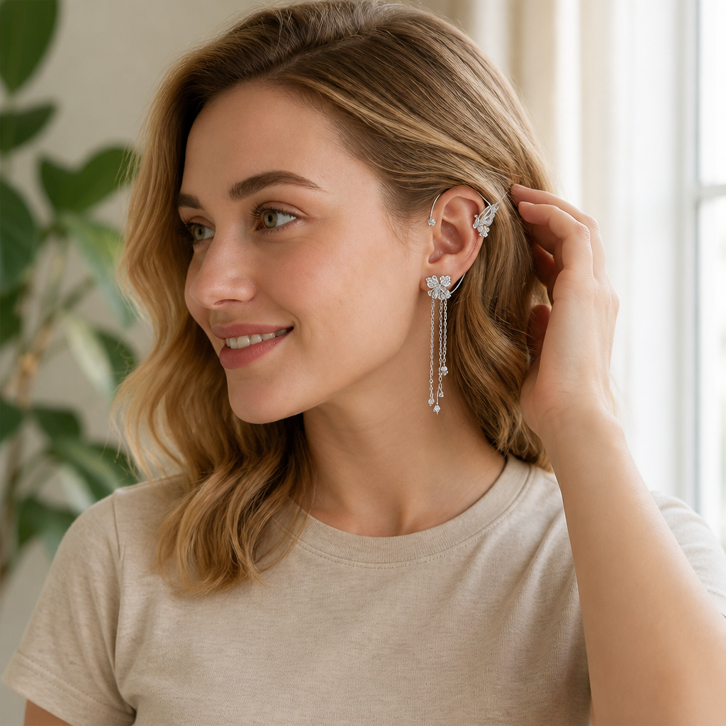 ZephyraLuxe – Manchette d'oreille papillon en zircon avec pampilles à chaîne - Souliia