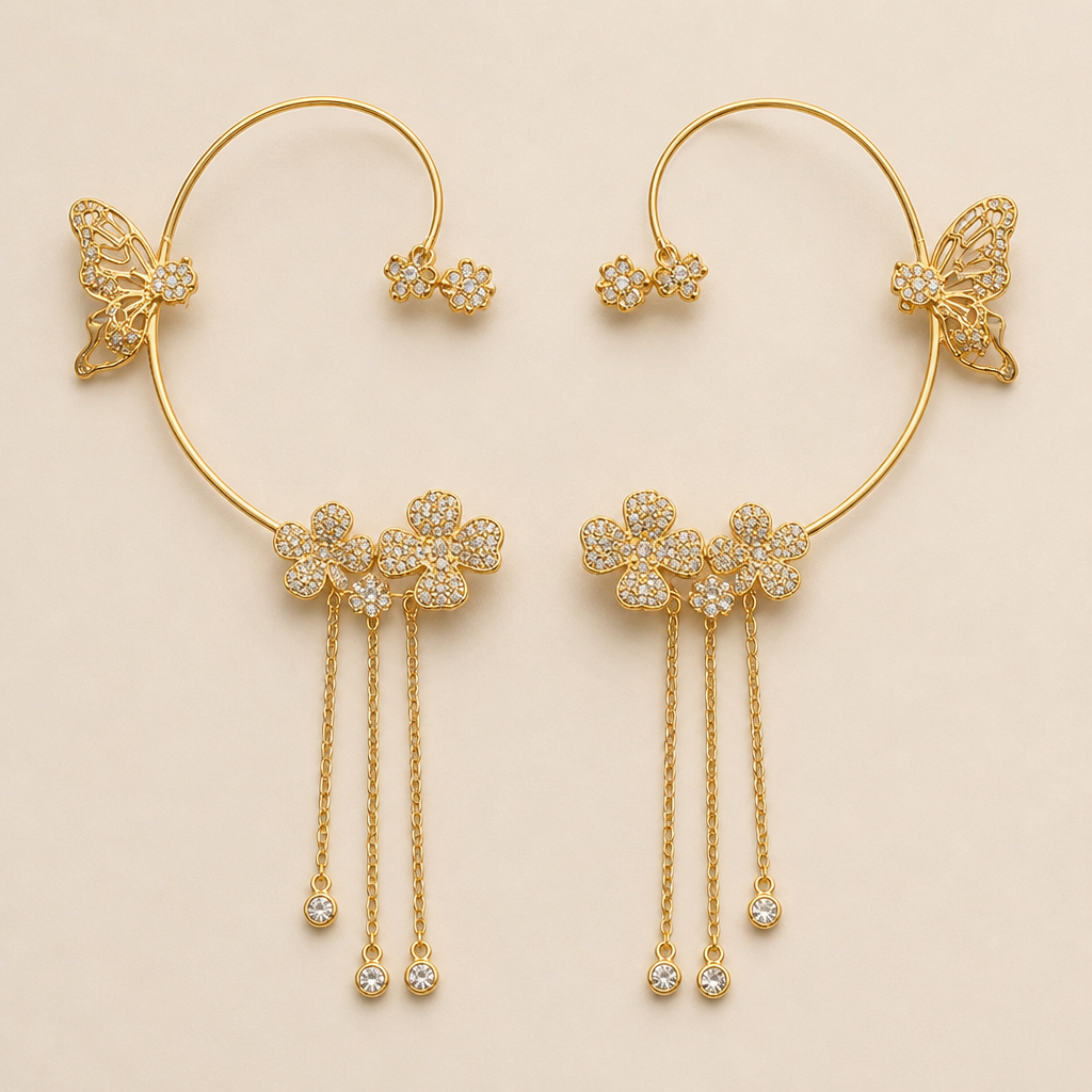 ZephyraLuxe – Manchette d'oreille papillon en zircon avec pampilles à chaîne - Souliia