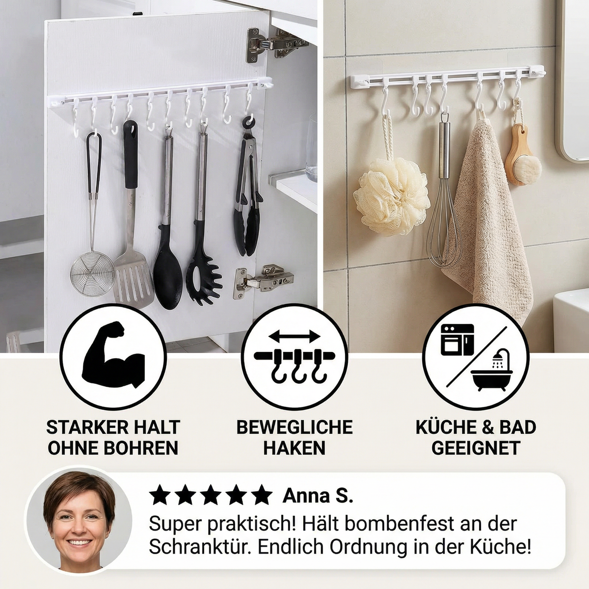 Self-Adhesive Hook Rack for Kitchen and Bathroom (Set of 2) - Souliia