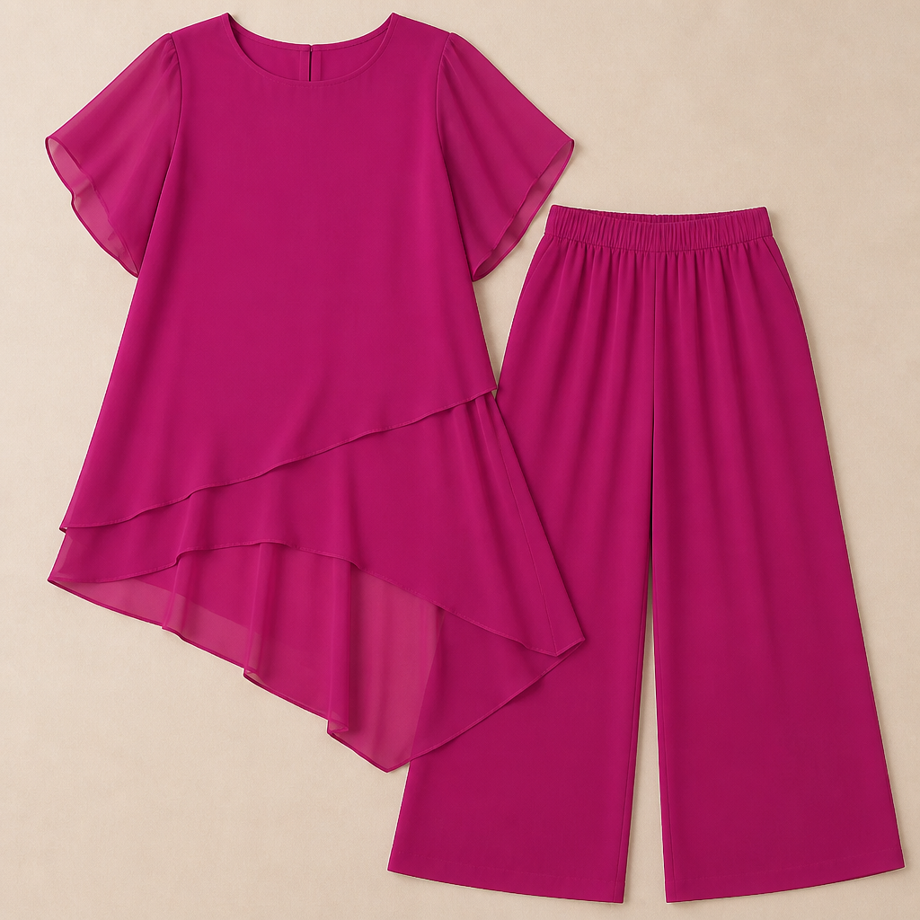 ZephyraFlex – Ensemble élégant composé d'un haut asymétrique en mousseline et d'un pantalon large - Souliia