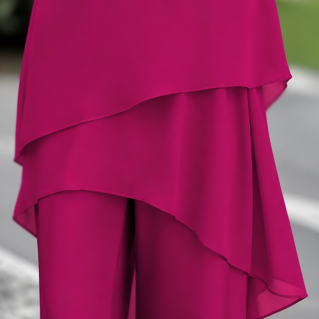 ZephyraFlex – Ensemble élégant composé d'un haut asymétrique en mousseline et d'un pantalon large - Souliia