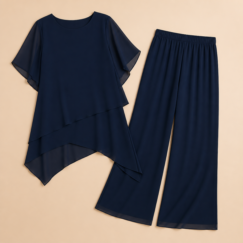 ZephyraFlex – Ensemble élégant composé d'un haut asymétrique en mousseline et d'un pantalon large - Souliia
