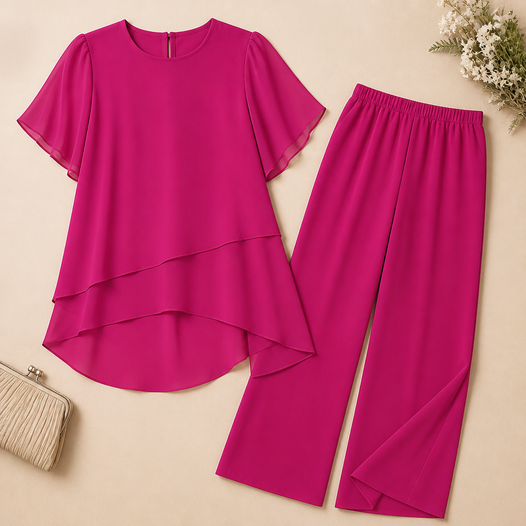 ZephyraFlex – Ensemble élégant composé d'un haut asymétrique en mousseline et d'un pantalon large - Souliia