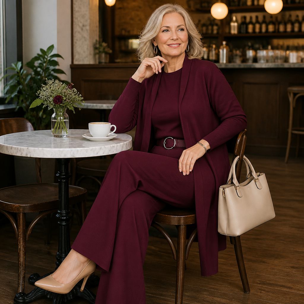Verena – Élégant ensemble tricoté trois pièces avec cardigan long - Souliia