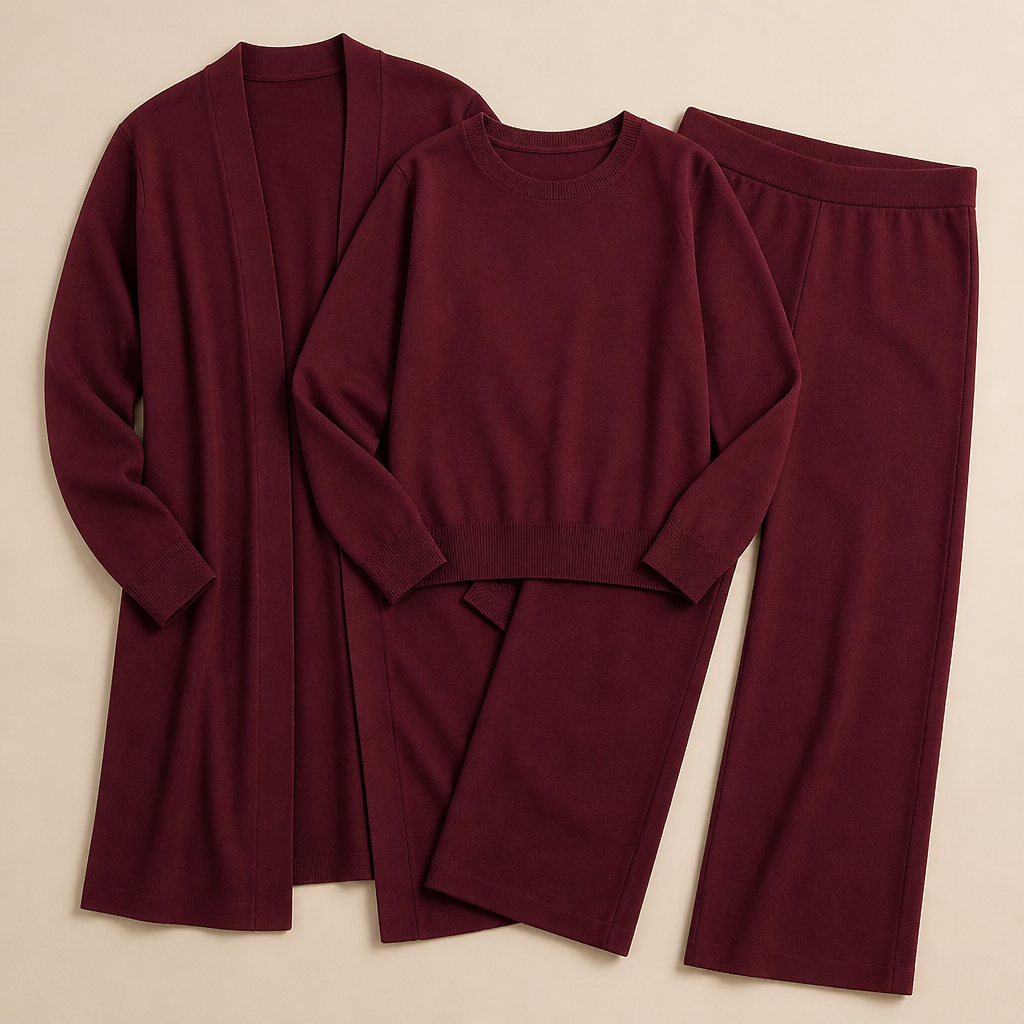 Verena – Élégant ensemble tricoté trois pièces avec cardigan long - Souliia