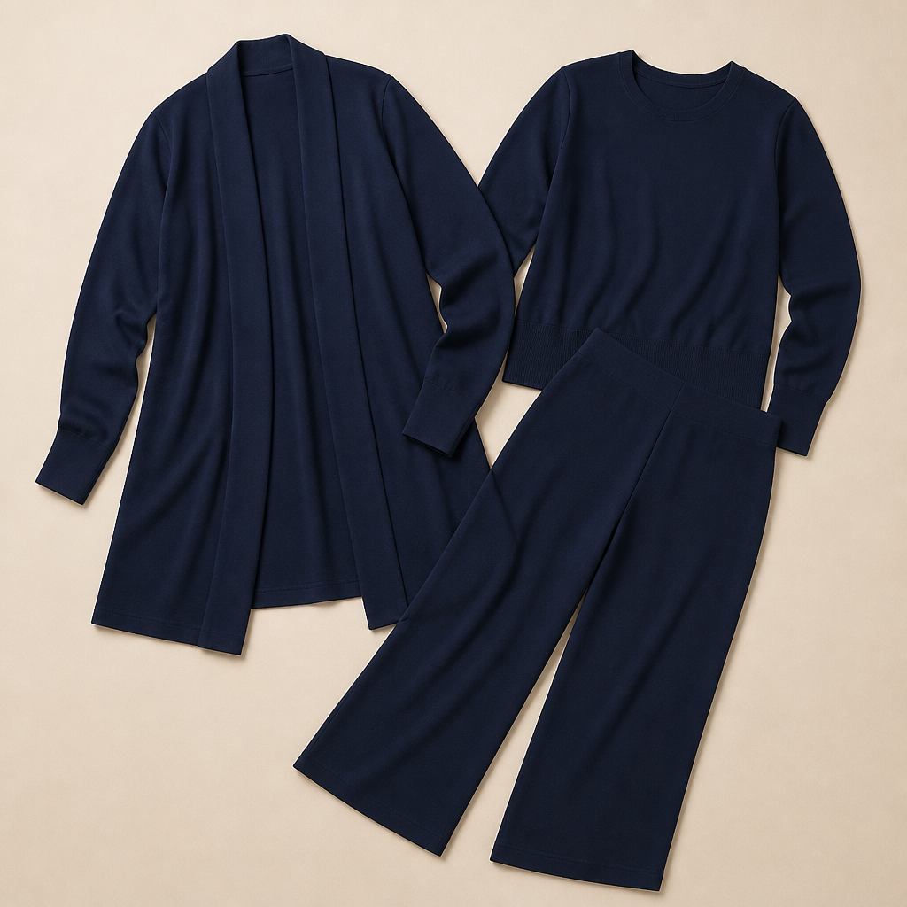 Verena – Élégant ensemble tricoté trois pièces avec cardigan long - Souliia
