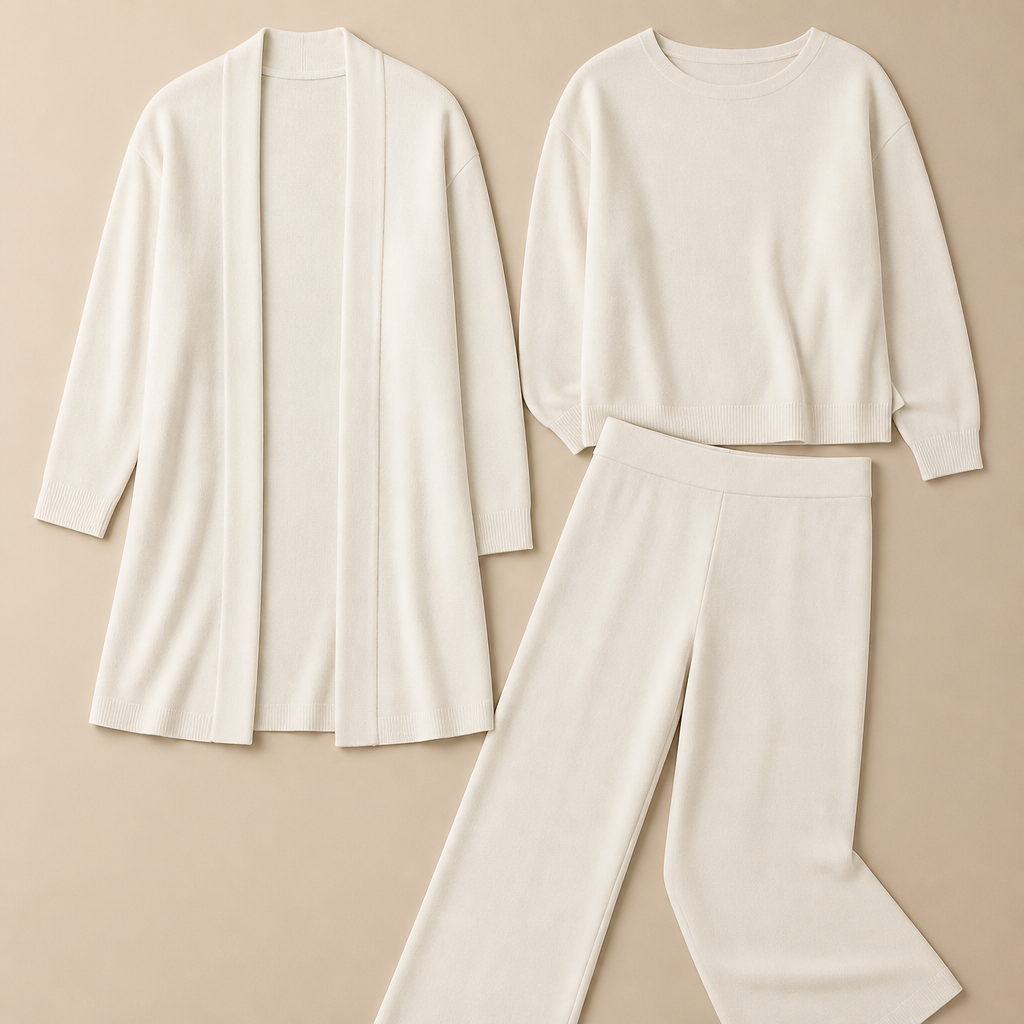 Verena – Élégant ensemble tricoté trois pièces avec cardigan long - Souliia