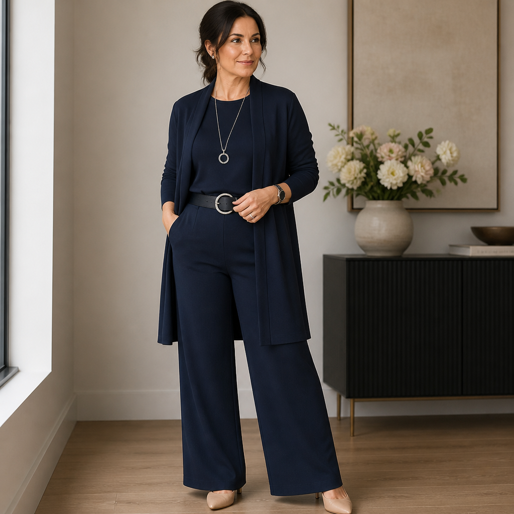 Verena – Élégant ensemble tricoté trois pièces avec cardigan long - Souliia