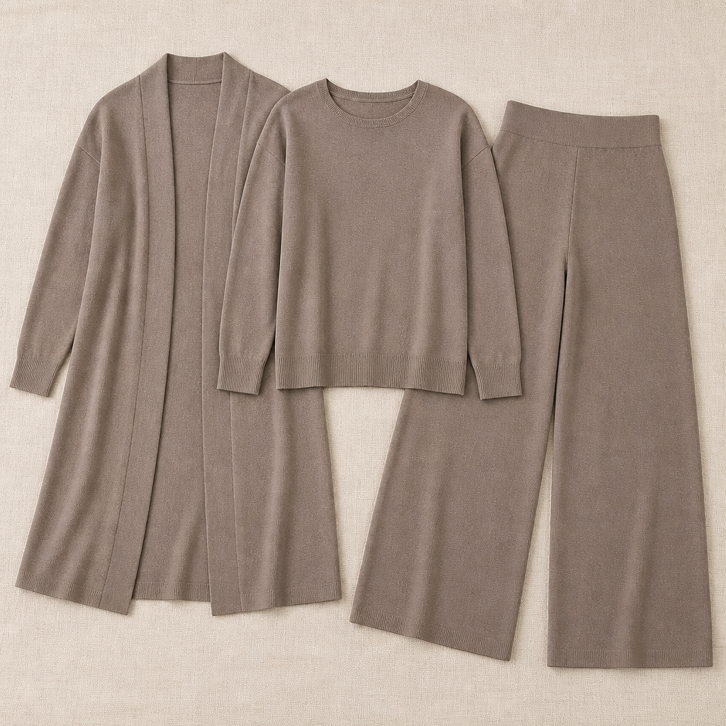 Verena – Élégant ensemble tricoté trois pièces avec cardigan long - Souliia