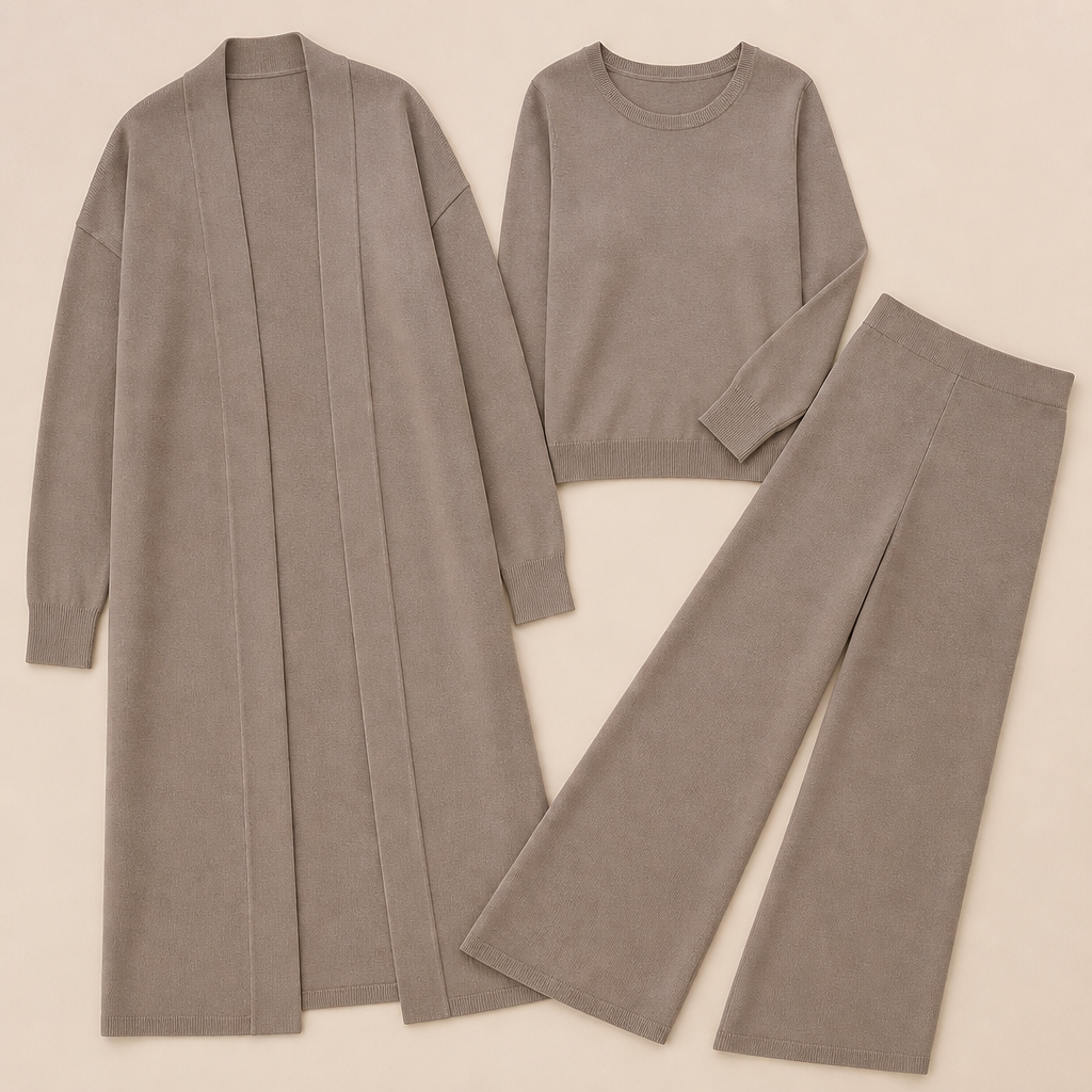 Verena – Élégant ensemble tricoté trois pièces avec cardigan long - Souliia