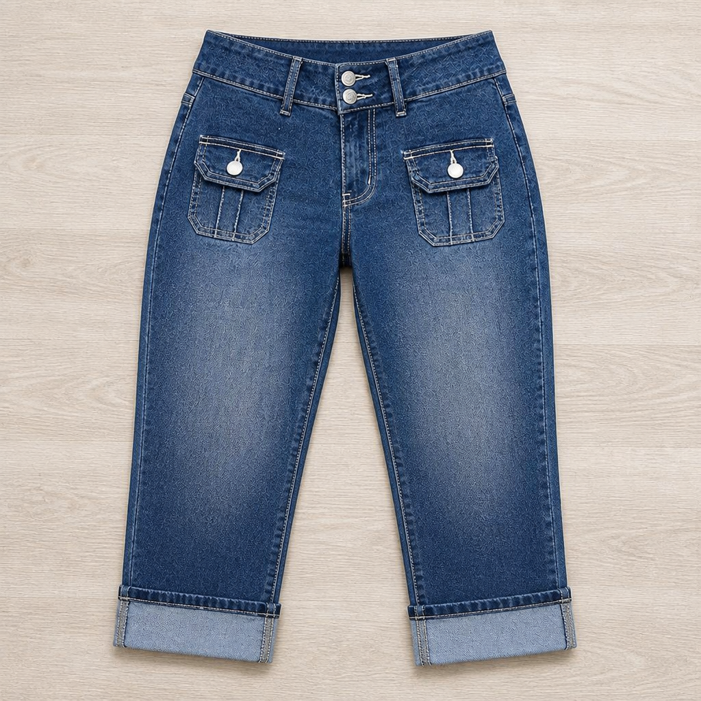 SerisiFlex – Curve-Defining Slim Fit Stretch Denim Capris with Contoured Waistband - Souliia