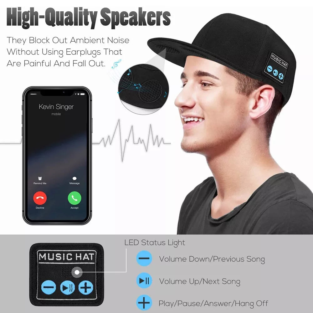 قبعة بيسبول مزودة بمكبر صوت Bluetooth — لاسلكية أنيقة ومقاومة للماء