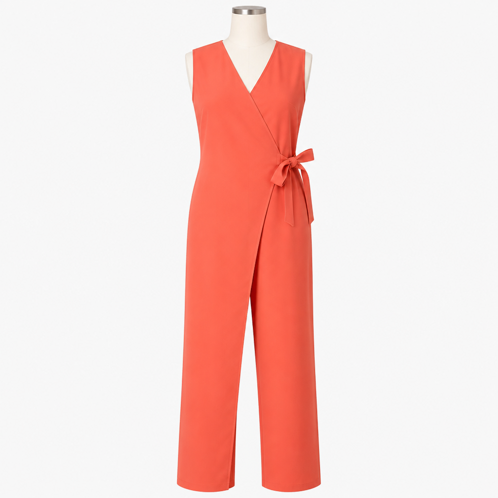 SereneSilhouette – Elegant Wrap-Front Sleeveless Jumpsuit with Side Tie - Souliia
