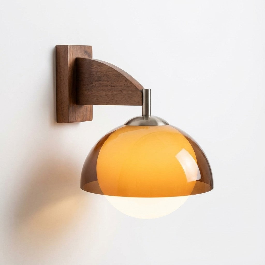 Sunset Glow Moderne Wandleuchte mit Acrylschirm und Holzstruktur-Basis für Schlafzimmer, Flur, Wohnzimmer | Souliia