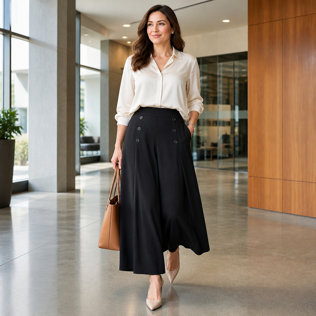 VeroLuxe – Flowy Pleated Wide-Leg Pants with Side Button Detail - Souliia