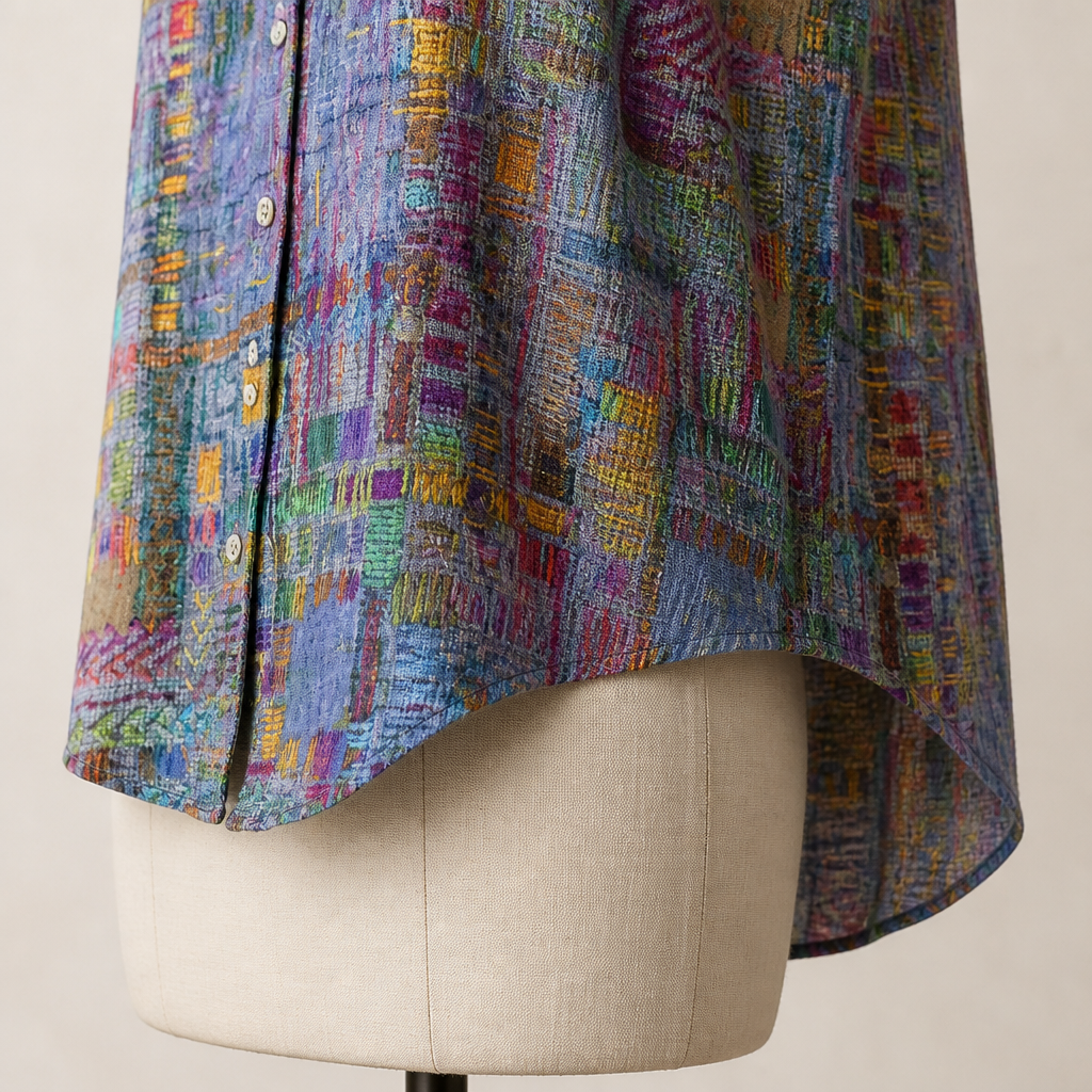 ViviaHue – Artistic Patchwork Sleeveless V-Neck Button Blouse - Souliia