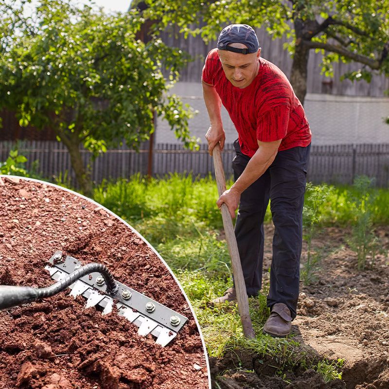 Rasenrechen mit vielseitigem Griff zum Entfernen von Gartenabfällen und Rasenfilz