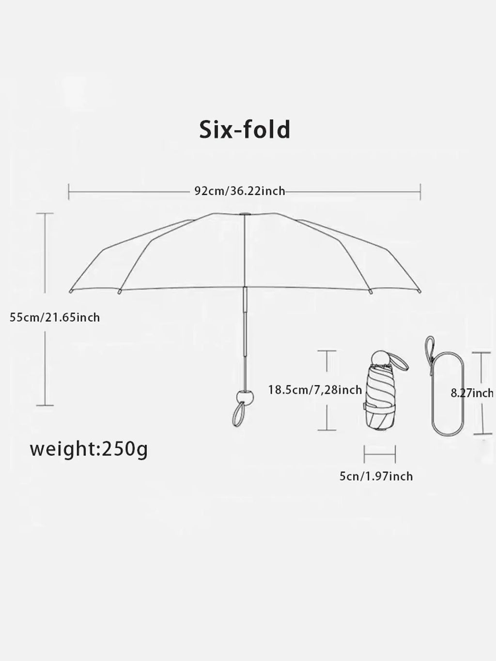 Parapluie de voyage compact UK - Léger, imperméable et pliable à 6 baleines