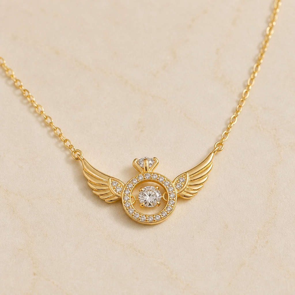 RadiantRise – Dainty Angel Wing Necklace with Floating Sparkle Stone - Souliia