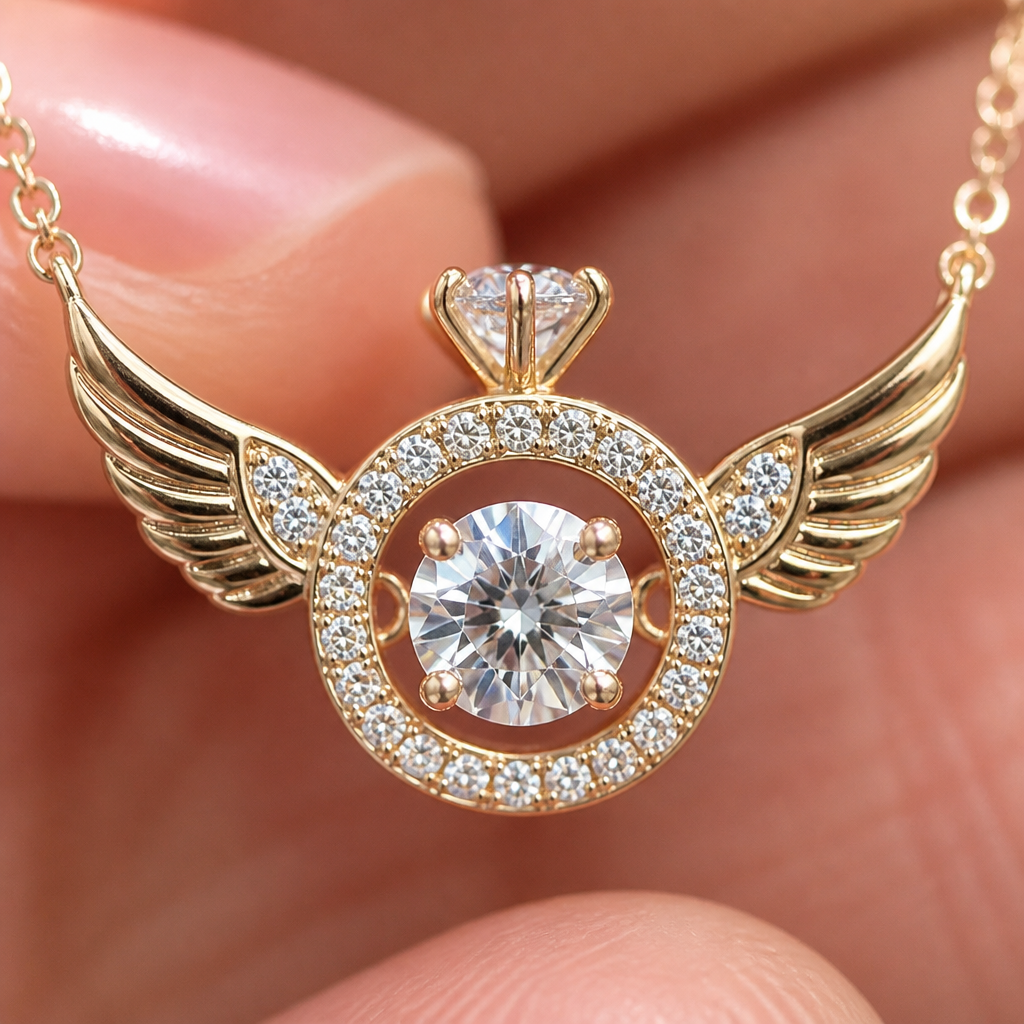 RadiantRise – Dainty Angel Wing Necklace with Floating Sparkle Stone - Souliia