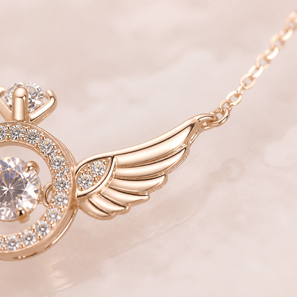 RadiantRise – Dainty Angel Wing Necklace with Floating Sparkle Stone - Souliia