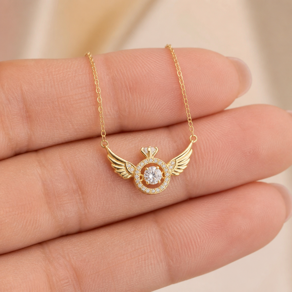 RadiantRise – Dainty Angel Wing Necklace with Floating Sparkle Stone - Souliia