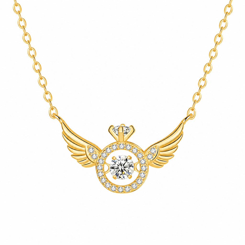 RadiantRise – Dainty Angel Wing Necklace with Floating Sparkle Stone - Souliia
