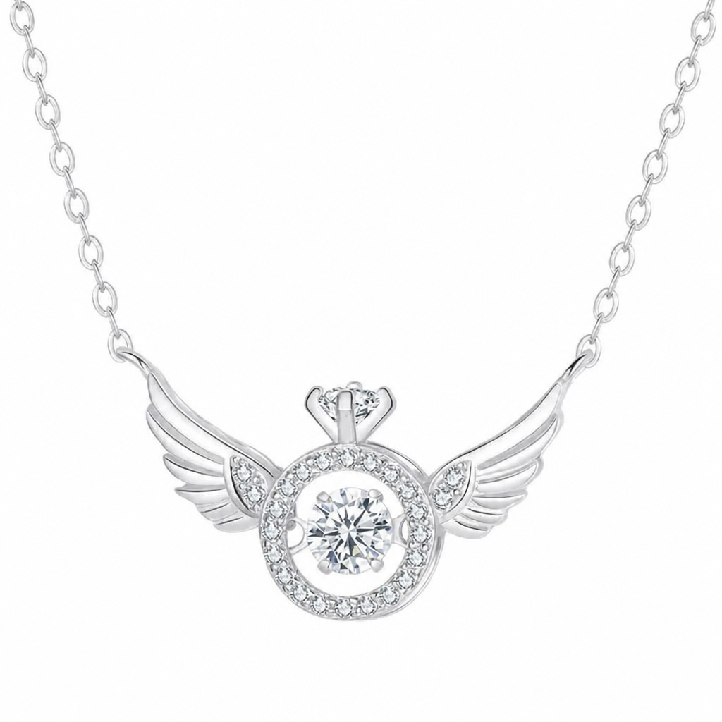 RadiantRise – Dainty Angel Wing Necklace with Floating Sparkle Stone - Souliia