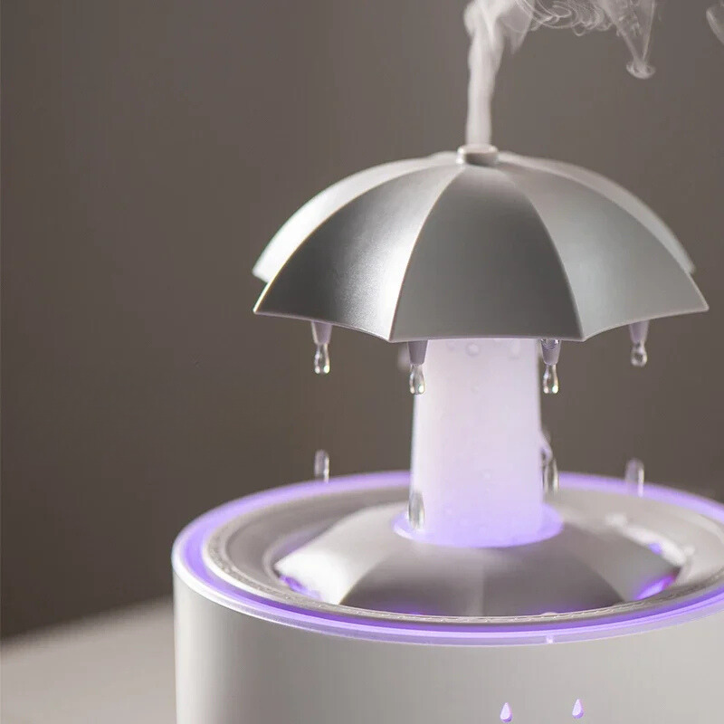 Humidificador de gotas de agua con forma de paraguas y difusor LED de aromaterapia