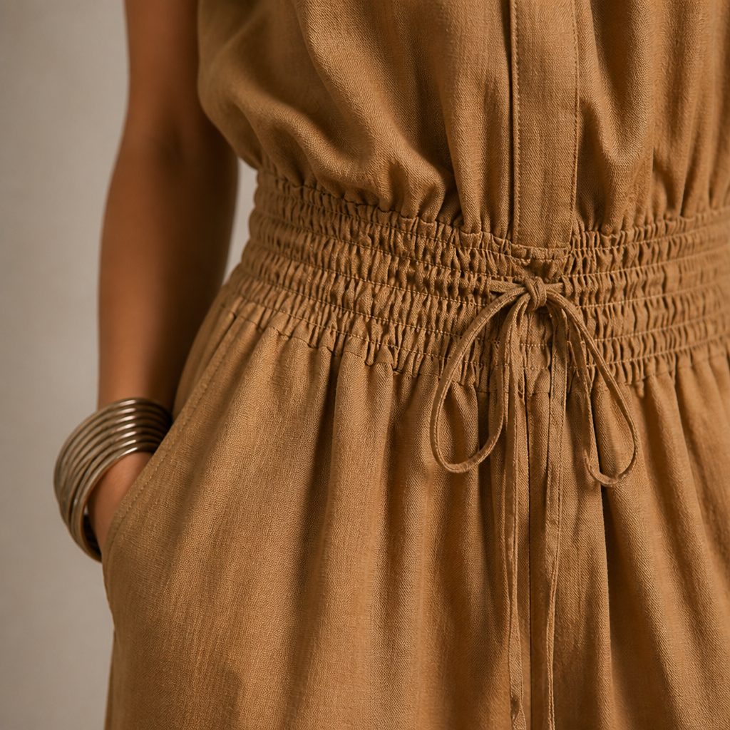 SerenAir – Relaxed Wide-Leg Jumpsuit with Smocked Drawstring Waist - Souliia