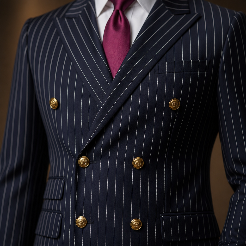 Voltura – Pinstripe Double-Breasted Suit with Peaked Lapels - Souliia