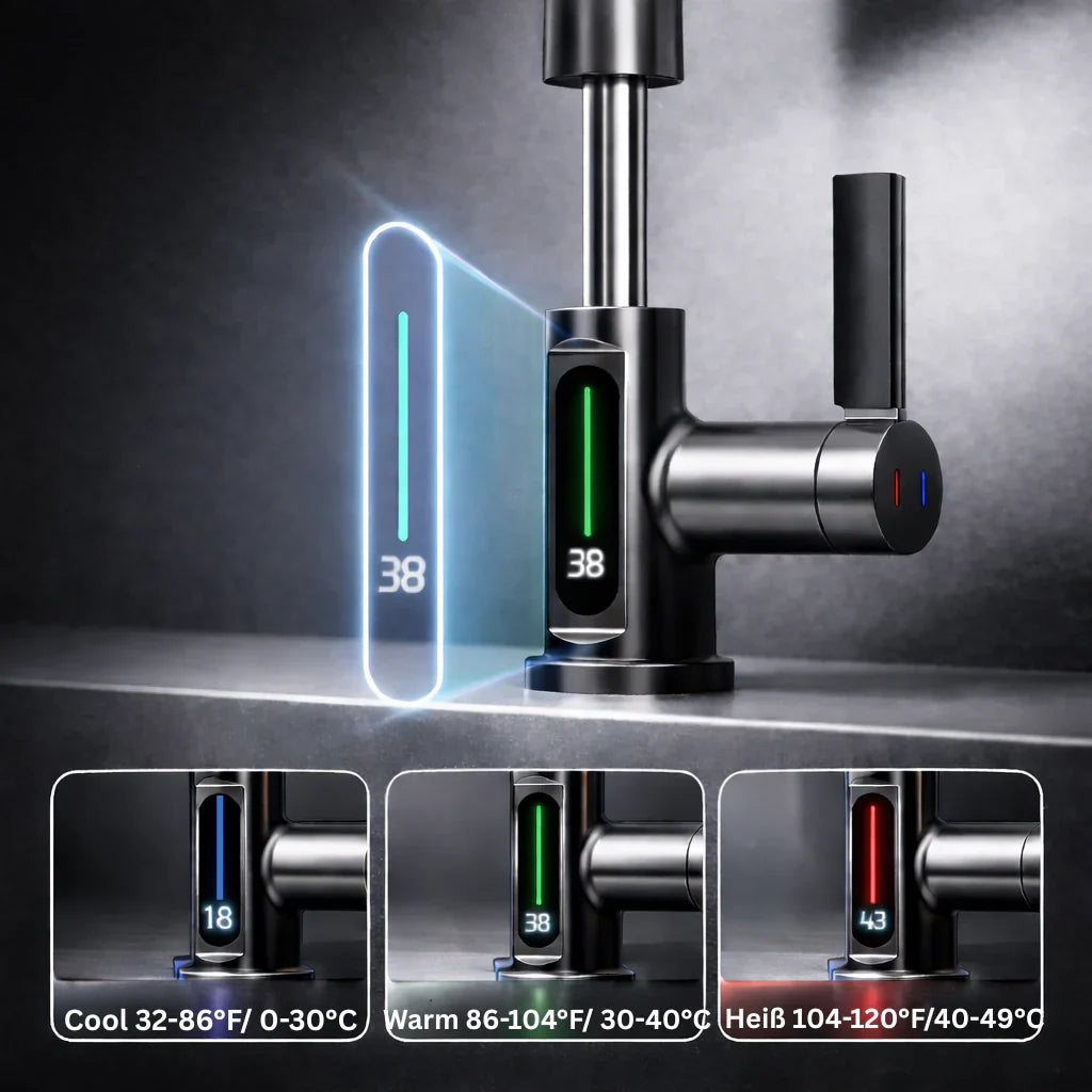 Retractable Kitchen Faucet with LED Light and 5 Spray Options - Souliia